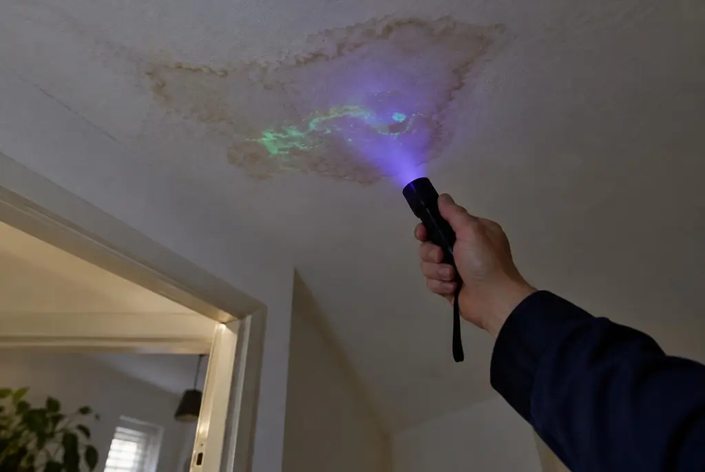 Lekdetectie Naaldwijk – kleurstof controleren op het plafond met uv-licht